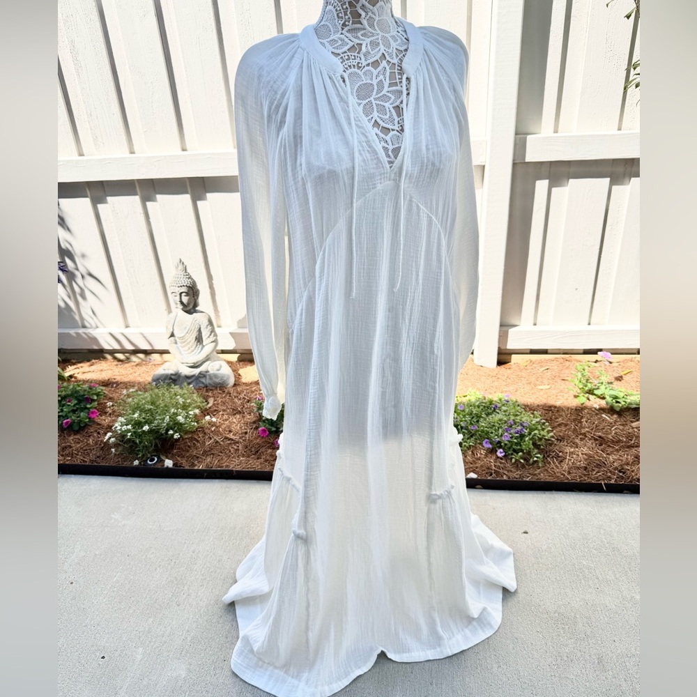 H & M White Gauze Maxi Dress L - Picture 2 of 16